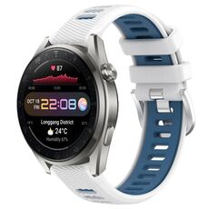 Per Huawei Watch 3 Pro Nuovo cinturino sportivo in silicone con fibbia in acciaio bicolore da 22 mm (bianco + blu)