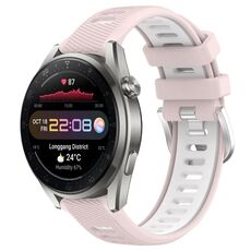 Per Huawei Watch 3 Pro Nuovo cinturino sportivo in silicone con fibbia in acciaio bicolore da 22 mm (rosa + bianco)