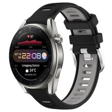 Per Huawei Watch 3 Pro Nuovo cinturino sportivo in silicone con fibbia in acciaio bicolore da 22 mm (nero + grigio)