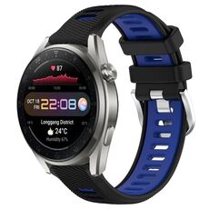 Per Huawei Watch 3 Pro Nuovo cinturino sportivo in silicone con fibbia in acciaio bicolore da 22 mm (nero + blu)