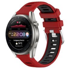 Per Huawei Watch 3 Pro Nuovo cinturino sportivo in silicone con fibbia in acciaio bicolore da 22 mm (rosso + nero)