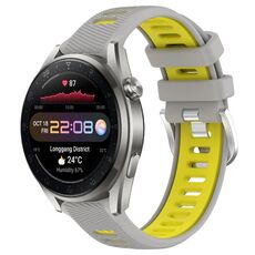 Per Huawei Watch 3 Pro Nuovo cinturino sportivo in silicone con fibbia in acciaio bicolore da 22 mm (grigio + giallo)
