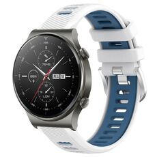 Per Huawei GT2 Pro 22mm Cinturino sportivo in silicone con fibbia in acciaio bicolore (bianco + blu)