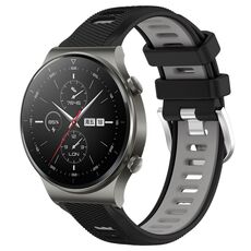 Per Huawei GT2 Pro 22mm Cinturino sportivo in silicone con fibbia in acciaio bicolore (nero + grigio)