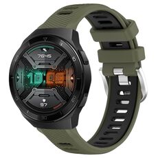 Per Huawei Watch GT 2E 22mm Cinturino sportivo in silicone con fibbia in acciaio bicolore (verde militare + nero)