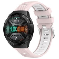Per Huawei Watch GT 2E 22mm Cinturino sportivo in silicone con fibbia in acciaio bicolore (rosa + bianco)