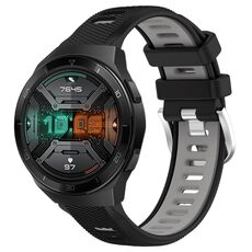 Per Huawei Watch GT 2E 22mm Cinturino sportivo in silicone con fibbia in acciaio bicolore (nero + grigio)