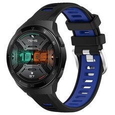 Per Huawei Watch GT 2E 22mm Cinturino sportivo in silicone con fibbia in acciaio bicolore (nero + blu)