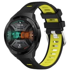 Per Huawei Watch GT 2E 22mm Cinturino sportivo in silicone con fibbia in acciaio bicolore (nero + verde lime)