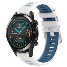 Per Huawei GT2 46mm 22mm Cinturino sportivo in silicone con fibbia in acciaio bicolore (bianco + blu)
