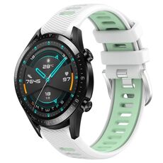 Per Huawei GT2 46mm 22mm Cinturino sportivo in silicone con fibbia in acciaio bicolore (bianco + verde acqua)