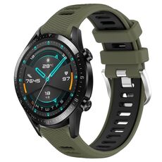 Per Huawei GT2 46mm 22mm Cinturino sportivo in silicone con fibbia in acciaio bicolore (verde militare + nero)