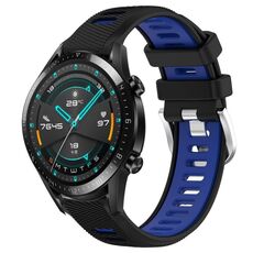 Per Huawei GT2 46mm 22mm Cinturino sportivo in silicone con fibbia in acciaio bicolore (nero + blu)