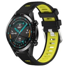Per Huawei GT2 46mm 22mm Cinturino sportivo in silicone con fibbia in acciaio bicolore (nero + verde lime)