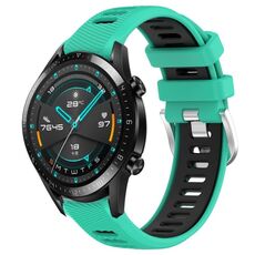 Per Huawei GT2 46mm 22mm cinturino sportivo in silicone con fibbia in acciaio bicolore (lago blu + nero)