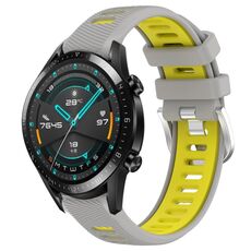 Per Huawei GT2 46mm 22mm Cinturino sportivo in silicone con fibbia in acciaio bicolore (grigio + giallo)