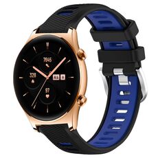 For Honor Watch GS 3 22mm Cinturino sportivo in silicone con fibbia in acciaio bicolore (nero + blu)