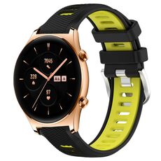 For Honor Watch GS 3 22mm Cinturino sportivo in silicone con fibbia in acciaio bicolore (nero + verde lime)