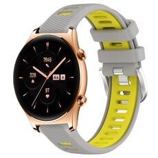For Honor Watch GS 3 22mm Cinturino sportivo in silicone con fibbia in acciaio bicolore (grigio + giallo)
