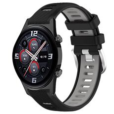 For Honor Watch GS 3i 22mm Cinturino sportivo in silicone con fibbia in acciaio bicolore (nero + grigio)
