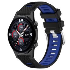 For Honor Watch GS 3i 22mm Cinturino sportivo in silicone con fibbia in acciaio bicolore (nero + blu)