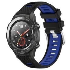 Per Honor Magic Watch 2 46mm 22mm Cinturino sportivo in silicone con fibbia in acciaio bicolore (nero + blu)