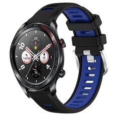 For Honor Watch Dream 22mm Cinturino sportivo in silicone con fibbia in acciaio bicolore (nero + blu)