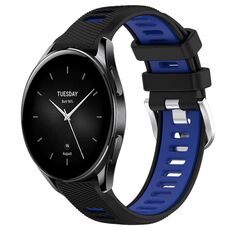 Per Xiaomi Watch S2 46mm 22mm Cinturino sportivo in silicone con fibbia in acciaio bicolore (nero + blu)