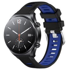 Per Xiaomi MI Watch S1 22mm Cinturino sportivo in silicone con fibbia in acciaio bicolore (nero + blu)