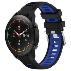 Per Xiaomi MI Watch S1 Pro 22mm Cinturino sportivo in silicone con fibbia in acciaio bicolore (nero + blu)