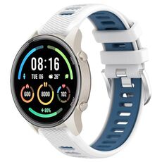 Per Xiaomi MI Watch Color 2 22mm Cinturino sportivo in silicone con fibbia in acciaio bicolore (bianco + blu)