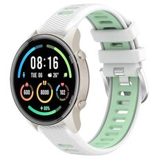 Per Xiaomi MI Watch Color 2 22mm Cinturino sportivo in silicone con fibbia in acciaio bicolore (bianco + verde acqua)