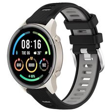 Per Xiaomi MI Watch Color 2 22mm Cinturino sportivo in silicone con fibbia in acciaio bicolore (nero + grigio)