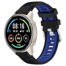 Per Xiaomi MI Watch Color 2 22mm Cinturino sportivo in silicone con fibbia in acciaio bicolore (nero + blu)