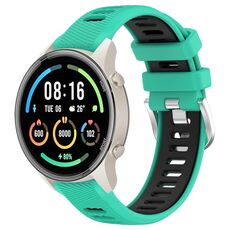 Per Xiaomi MI Watch Color 2 22mm Cinturino sportivo in silicone con fibbia in acciaio bicolore (lago blu + nero)