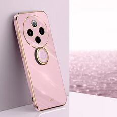 Per vivo Y300 Pro XINLI Custodia per telefono in TPU elettroplaccato 6D con bordo dritto con supporto ad anello (viola ciliegia)