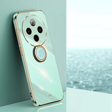 Per vivo Y300 Pro XINLI Custodia per telefono in TPU elettroplaccato 6D con bordo dritto con supporto ad anello (verde menta)