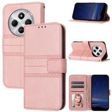 Per Redmi 14C 4G Custodia in pelle con strisce in rilievo (rosa)