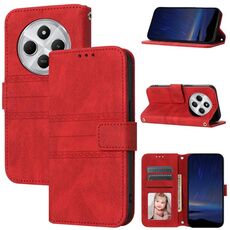 Per Redmi 14C 4G Custodia in pelle con strisce in rilievo (rosso)