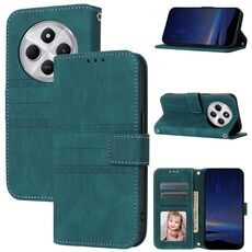 Per Redmi 14C 4G Custodia in pelle con strisce in rilievo effetto pelle (verde scuro)