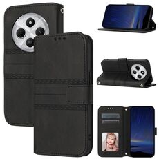 Per Redmi 14C 4G Custodia in pelle con strisce in rilievo (nero)