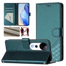 Per vivo S19 Pro Custodia per telefono in pelle con stampa a nido d'ape RFID (verde pavone)