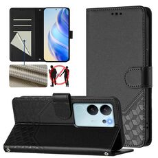 Per vivo V29e 5G / Y200 5G Custodia per telefono in pelle con stampa a nido d'ape globale RFID (nera)