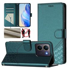 Per vivo Y36 5G / 4G / Y27s 4G Custodia per telefono in pelle con stampa a nido d'ape globale RFID (verde pavone)