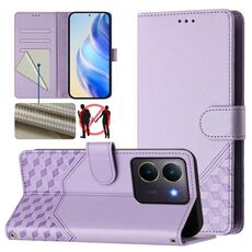 Per vivo Y36 5G / 4G / Y27s 4G Custodia per telefono in pelle con stampa a nido d'ape globale RFID (viola chiaro)