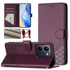 Per vivo Y36 5G / 4G / Y27s 4G Custodia per telefono in pelle con stampa a nido d'ape globale RFID (viola)