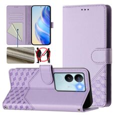 Per vivo V29 5G / V29 Pro Custodia per telefono in pelle con stampa a nido d'ape globale RFID (viola chiaro)