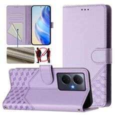 Per vivo Y78+ 5G / Y78 5G Custodia per telefono in pelle con stampa a nido d'ape globale RFID (viola chiaro)
