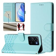 Per vivo Y35 4G / Y22s 4G / Y22 4G Custodia per telefono in pelle con stampa a nido d'ape globale RFID (verde menta)