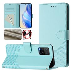Per vivo Y33s 4G / Y21 2021 / Y21s / Y21T Custodia per telefono in pelle con stampa a nido d'ape RFID (verde menta)